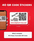 Smart QR Code Labels For Storage Bins And Moving Boxes 40 Pack Scannable Stickers showing a QR code and app interface