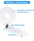 Water Line Defrost Tool For Refrigerator Ice Maker, Quick Defrost Dispenser Line Kit, 60 Inch Small Diameter Hose, shown with syringe, size details displayed