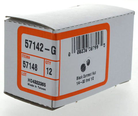 Real Deal Joint Connector Nuts For No Sweat Wood Furniture Assembly, 1/4 Inch 20 Thread By Half Inch Hex Socket Cabinet Shelves And Bed Repair Fasteners, black box packaging with quantity information.