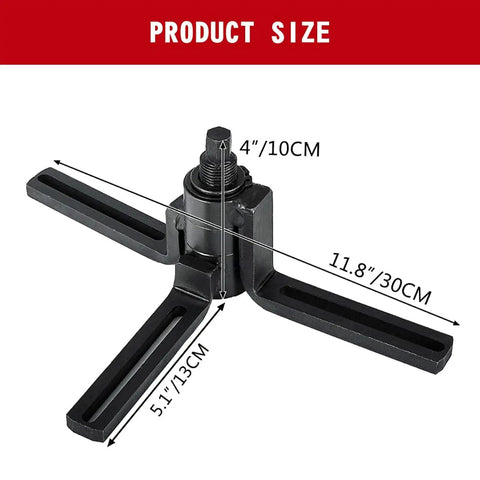 Crankcase Splitter Gearhead Tool With 360 Degree Adjustable Arms For Vertical Split 2 And 4 Stroke Engines, dimensions shown.
