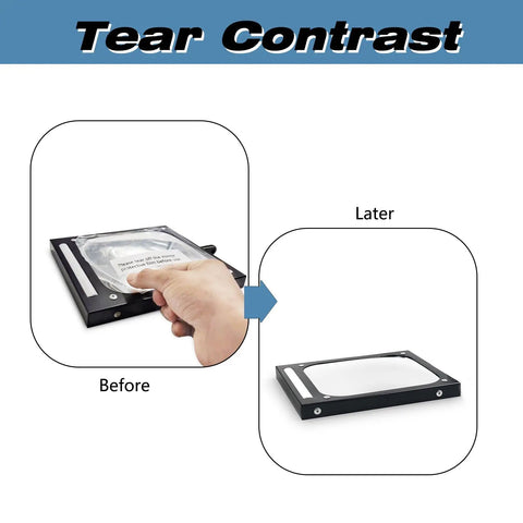 Before and after image showing a tear contrast effect on a rectangular device with a white surface and black edges.