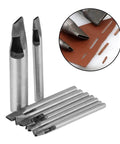 2Mm Leather Oval Hole Punch Kit, 9 Piece Carbon Steel Hollow Punch Set for Leatherwork and Crafts displayed with punched leather example
