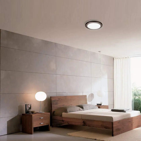 Bedroom with Three Color Temp LED Ceiling Light Flush Mount 15W 1500 Lumens Round Fixture Bronze Finish Adjustable 3000K 4000K 5000K