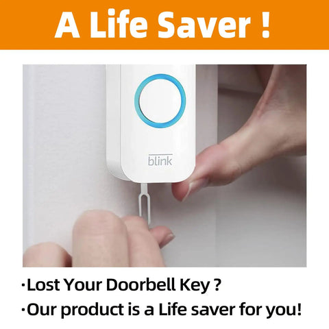 Person using Must Have Two Pack Security Key For Doorbell Mount And Battery Replacement, Backplate Release Tool Pin with Blink Doorbell