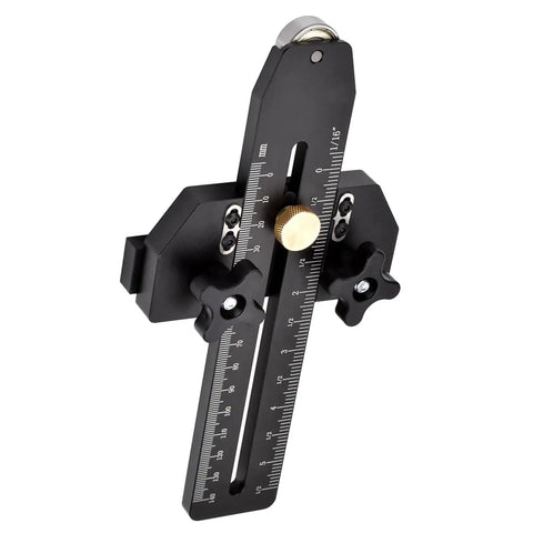 Super Cool Fast Ripping Table Saw Jig Guide For 3/8 In X 3/4 In Slot With Smooth Roller Limiter For Accurate Woodworking On Band Saws And Router Tables Made Of Durable Adjusted Aluminum, adjustable aluminum jig with measurement scale.