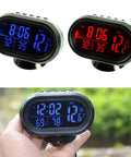 MASO 12-24V car thermometer LCD clock with voltmeter gauge and blue backlight