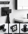 4 Piece Matte Black Bathroom Hardware Set Stainless Steel Towel Hooks Wall Mount Rust Resistant Easy Install