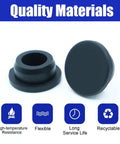 Go To 76 Piece Black Silicone Hole Plugs Set showing round black stopper with text 'Quality Materials' and durability icons