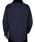 Back view of Light Weight Flame Resistant Shirt For Men CAT2 6.5oz Navy Fire Retardant Welding Shirt NFPA2112 Certified