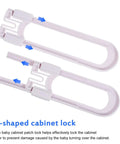 Adjustable U Shaped Childproof Cabinet Locks 15 Pack No Tools Needed Easy Install ABS Material Safe Latches shown in close-up.