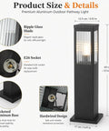 Slick Hardwired Outdoor Pathway Lights E26 Socket 23 Inch Tall with ripple glass shade and thick aluminum base for backyard walkway.