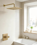 R10000 Series Shower Valve Trim Kit Replacement With Single Handle Shower Handle Set In Champagne Bronze Brushed Finish in modern bathroom
