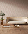 Living room with Queen Emma Pink Removable Peel And Stick Wallpaper Self Adhesive Repositionable Art Deco Design No Residue Mess Free Easy Install 20.5 In By 16.5 Ft Made In The USA