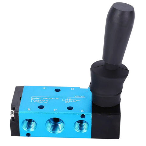 Hands On Pneumatic Valve With Hand Lever 2 Position 5 Way Aluminum Alloy Body For Precise Airflow Control In Pneumatic Systems Ideal For Industrial Automation And Heavy Duty Manufacturing Applications shown in close-up angle with visible ports.