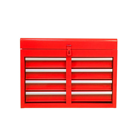 Heavy Duty Steel Rolling Tool Chest With Five Roomy Ball Bearing Drawers And Detachable Worktop, front view showcasing red finish.