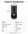 Electric 58mm Espresso Tamper With Adjustable Pressure And Auto Height Stand For Leveling Up Your Coffee Setup And Pulling Consistent Shots That Truly Hit Different In Classic White, black electric coffee tamper details.