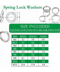 1000 Piece 304 Stainless Steel Spring Washer Kit For M2 To M12 Sizes With Lock Washers The Go To Choice For Bolts And Nuts Fastening Corrosion Resistant DIY Projects And Repairs Nine Metric Sizes From M2 To M12. size chart and spring lock washers