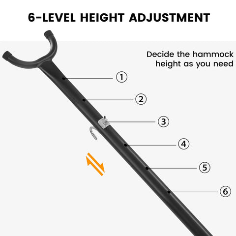 6-level height adjustment feature for double hammock with stand for two people, portable indoor outdoor hammock set, desert stripe.