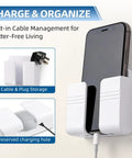 Wall Phone Holder For Camper RV Boat Two Pack White Heavy Duty Adhesive Mount with built-in cable management.