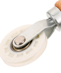 Close-up of the Window Screen Spline Roller Tool With Durable Wooden Handle, featuring a sturdy plastic wheel for easy mesh installation.