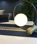 Mid Century Modern Nightstand Lamp In Black Matte Metal With Frosted Glass Globe Round Desk Table Light for home or office