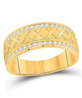 Top Shelf 10K Yellow Gold Men's Round Diamond Wedding Band Ring With Half Carat Total Weight In A Seamless Channel Set Design, angled view.