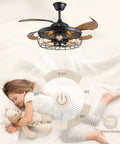 36 Inch Retractable Blade Ceiling Fan With Lights Remote Control, Industrial Farmhouse Chandelier Vibe above sleeping child