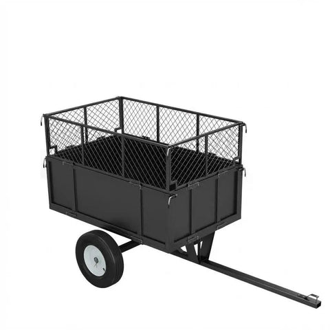 Heavy Duty Utility Dump Cart With 750 Lb Capacity And 17 Cu Ft Steel Bed, collapsible mesh sides, tow behind wagon