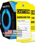 Safety Tags By The Roll Caution Barricade OSHA Compliant Waterproof PF Cardstock Tear Resistant with dispenser
