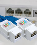 Toolless Keystone Jack Connector Adapter For Cat5e Ethernet LAN Cables 8P8C RJ45 Modular Jack With Color Coded Wiring Schema