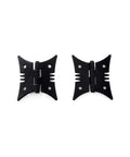 Two black butterfly hinges from the Rustic Speak Easy Door Latch And Decorative Hinge Kit with One Latch, Two Butterfly Hinges and Twelve Black Mounting Screws for Old West Tavern Style Doors Latch Size 3 1/4 In By 1 In By 1 In Hinges 2 In By 2 3/8 In