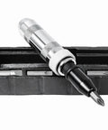 Close-up of 1/2 Inch Drive Impact Driver Set With Extractor Tool For Slotted And Phillips Bits in a black holder