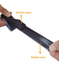 Hands peeling isolation layer off Six Pack Self Fusing Rubber Tape For Electric Cable Splicing And Pipe Water Leak Repair 1 Inch By 10 Feet 6 Rolls DIY Friendly Heavy Duty High Temperature Resistant Weatherproof Sealant For Outdoor Electrical And Plumbing Leaks