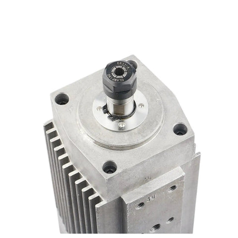 Top view of Badass 700W CNC Milling Spindle Motor with ER11 collet setup and air-cooled design for high efficiency.