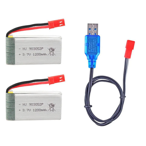 2 Pack 3.7V 1200mAh 25C LiPo Battery With USB Charger for HQ898B H11D H11C RC Quadcopter Drone Spare Parts 903052 Replacement