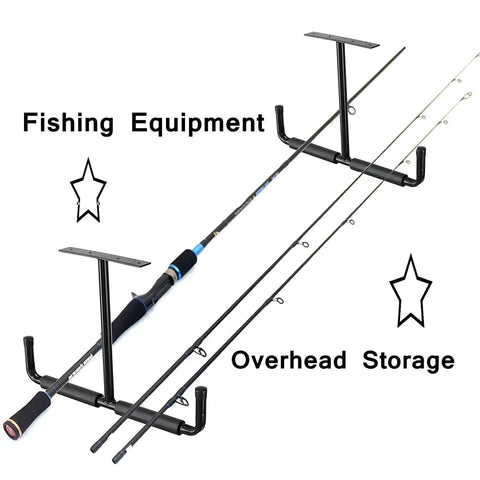 Overhead Garage Storage Hooks Rack Ceiling Mounted Heavy Duty Utility Hooks Ladder Hangers For Pipe Lumber Fishing Rod Ski Board 4 Pack Black Beefy Sturdy Premium Tubular Steel Construction For Maximum Load Holds Up To 80 Pounds