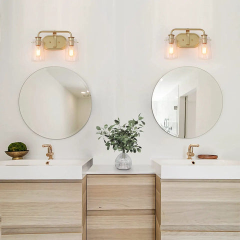 Soft Gold 4 Light Vanity Fixture With Seeded Glass Shade 31 Inch Modern Chic Bathroom Lighting Bar Gold Finish Vanity Light