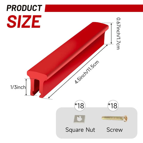 Ten Pack Smooth Slide Furniture Pulls For Kitchen Cabinets And Dressers With One To Four Inch Custom Screw Spacing Beastly Zinc Alloy Handle For Quick Home Upgrade In Bold Red showing dimensions and included hardware.