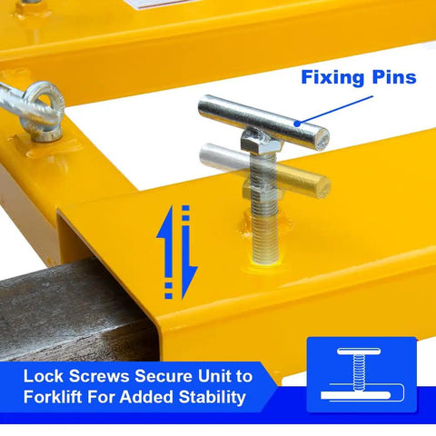 Heavy Duty Dmc Drum Grabber With 1500 Lbs Capacity fixing pins and lock screws for securing unit to forklift.
