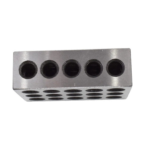 1 x 2 x 3 inch hardened steel machinist set-up block with five through-holes on top