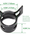 Close-up of black Rierdge spring band hose clamp, 1/4 in ID, fits 6.5–7.2 mm hoses.