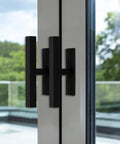 Two Pack Self Stick Push Pull Helper For Cabinets And Doors 4 Inch Plastic Adhesive Rectangle Stick On Handle For Kitchen Cabinets Windows Sliding Closets And Wardrobe Black on window door