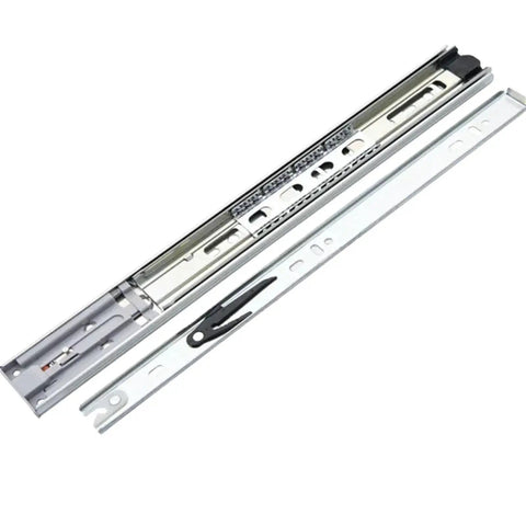 Full Extension Drawer Slides With No Squeak Glide, Three Section Full Extend, Rebound Damping, 14 Inch Length, steel shown in detail