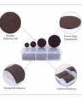 Round Furniture Felt Pads Self Adhesive Brown Floor Protectors for Hardwood Floors in plastic storage box, detailed view