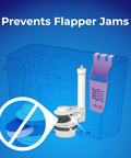 Infiniti Toilet Tank Tablet Holder With Blue Toilet Bowl Tablets, diagram showing prevention of flapper jams