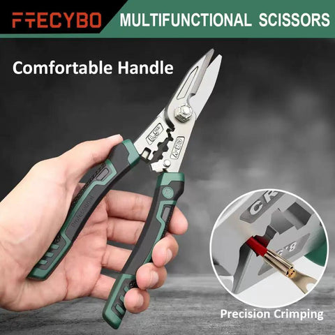Heavy Duty 8.5 Inch Industrial Scissors With Serrated CRV Blades Aviation Tin Snips featuring hex wrench and safety lock