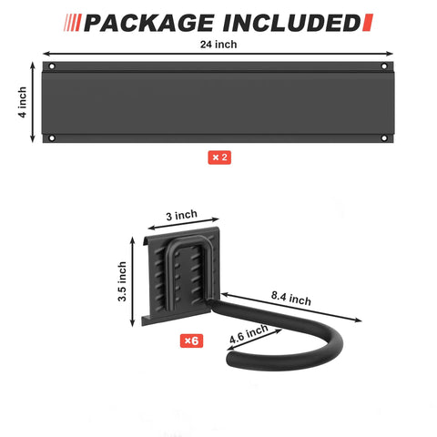 Components included with Rugged Heavy Duty Wall Mount Bike Rack For Home And Garage, Stainless Steel Construction package.