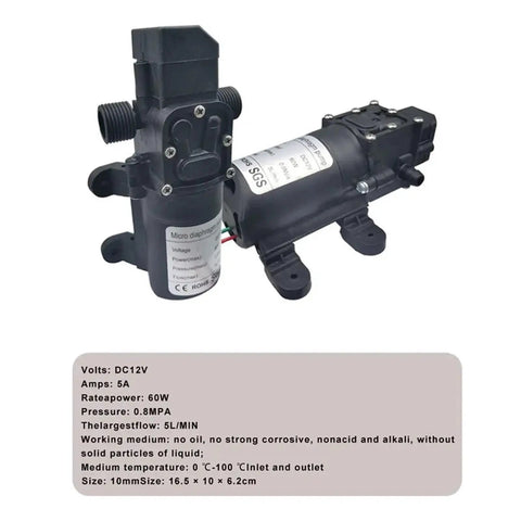 12 Volt Diaphragm Water Pressure Pump 5L Min 60 Watt Electric Self Priming Booster For Caravan RV Boat Tank Automatic High Flow With Thermal Protection For Reliable Liquid Transfer