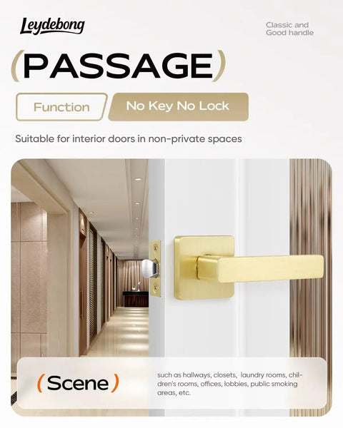 Three Pack Premium Gold Lever Door Handles For Closets And Interiors Heavy Duty Nonlocking Passage Function Left Or Right Handed Modern Gold Door Hardware For Easy Access.