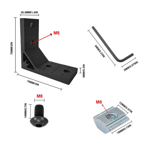 4040 Corner Brackets Set With 16 M8 T Slot Nuts 16 M8x18mm Hex Socket Cap Screws And 1 M5 Wrench for 2020 Aluminum Extrusion Profiles